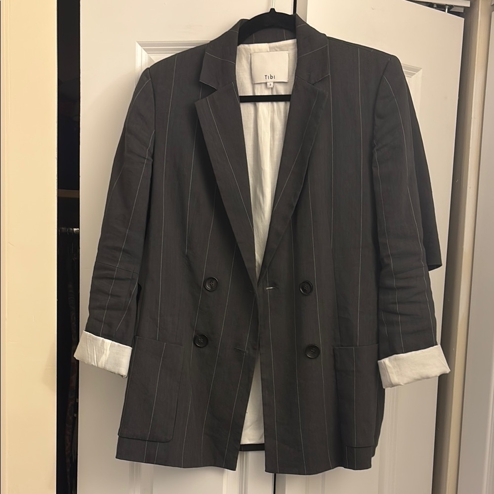Tibi Gray Pinstripe Blazer for Women with Slits in Arms Size 2